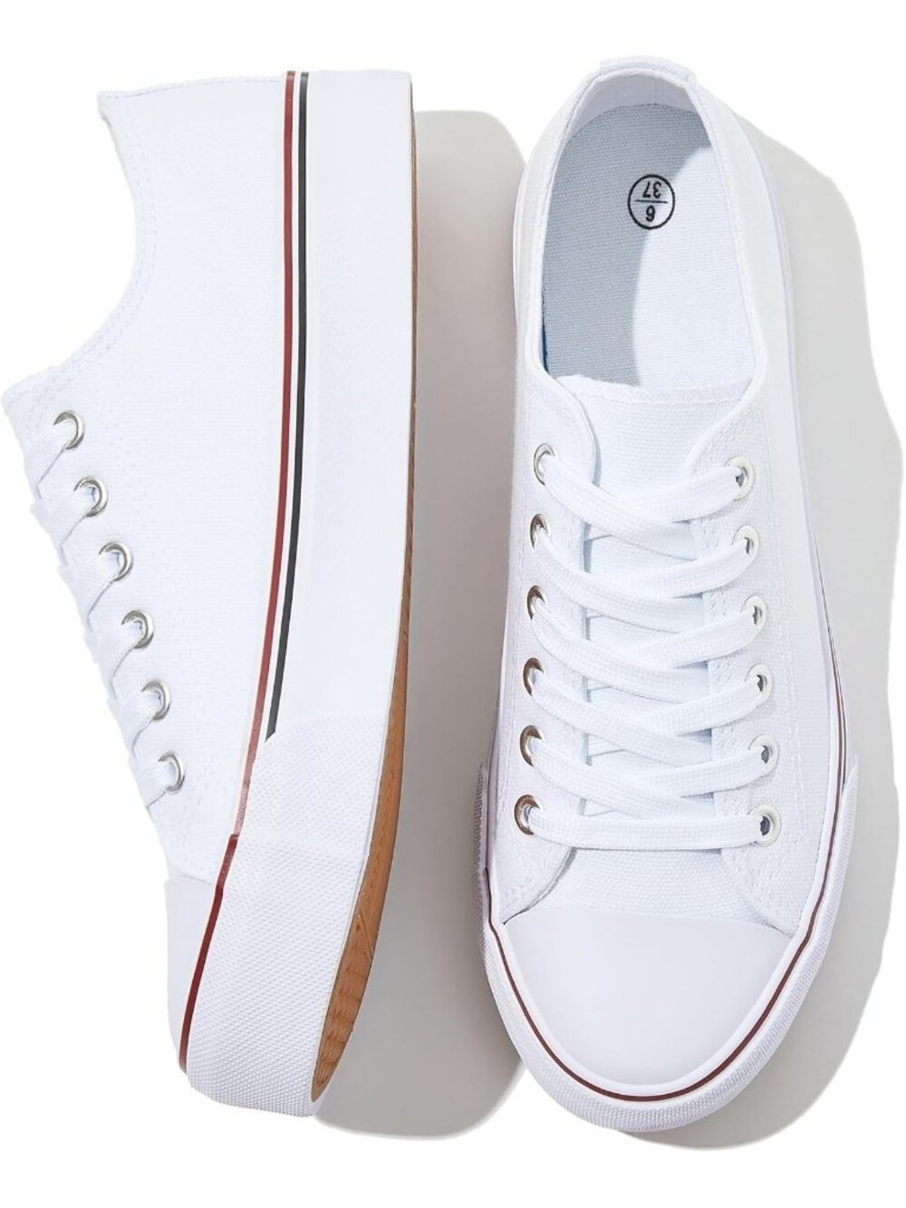 Women's White Breathable Soft Lightweight Lace-Up Canvas Tennis Sneaker Shoes